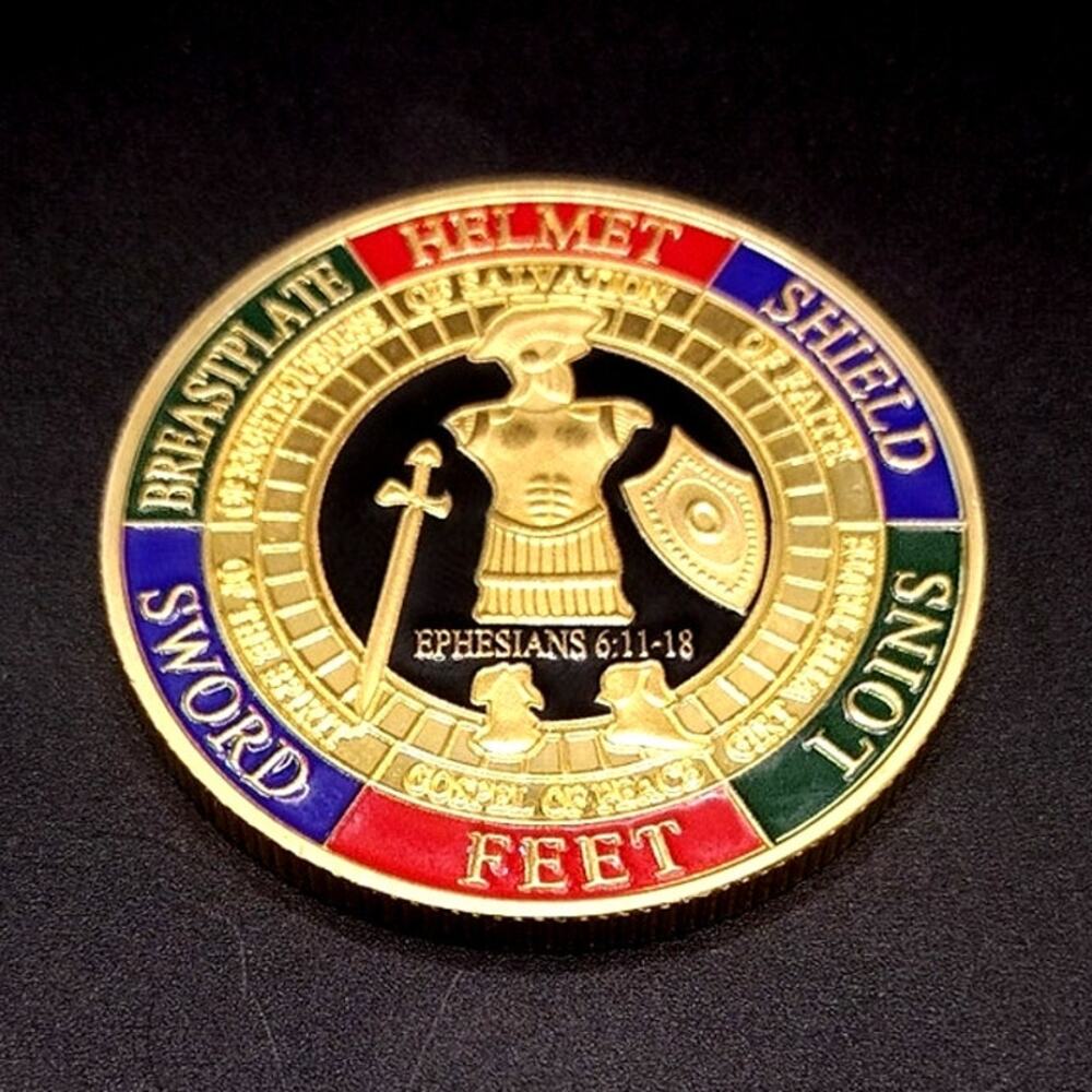 Gold Plated Armor Of God Coin Christian Coin Men's Anniversary Birthday Gift